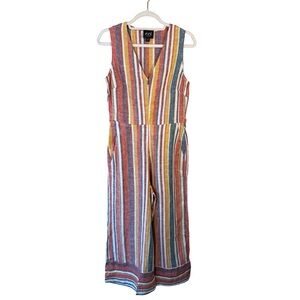 ECI Colorful Striped Linen Blend Jumpsuit Size XS Coastal Vacation Resort Wear